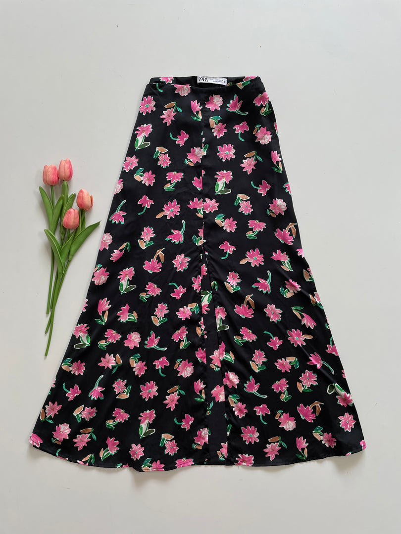 ZARA SATIN FLORAL SKIRT - WAIST 30