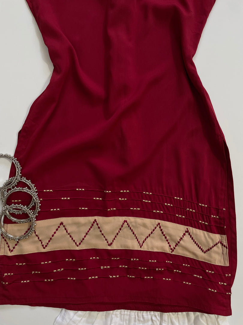 Maroon Embroidered Kurti-Bust 32