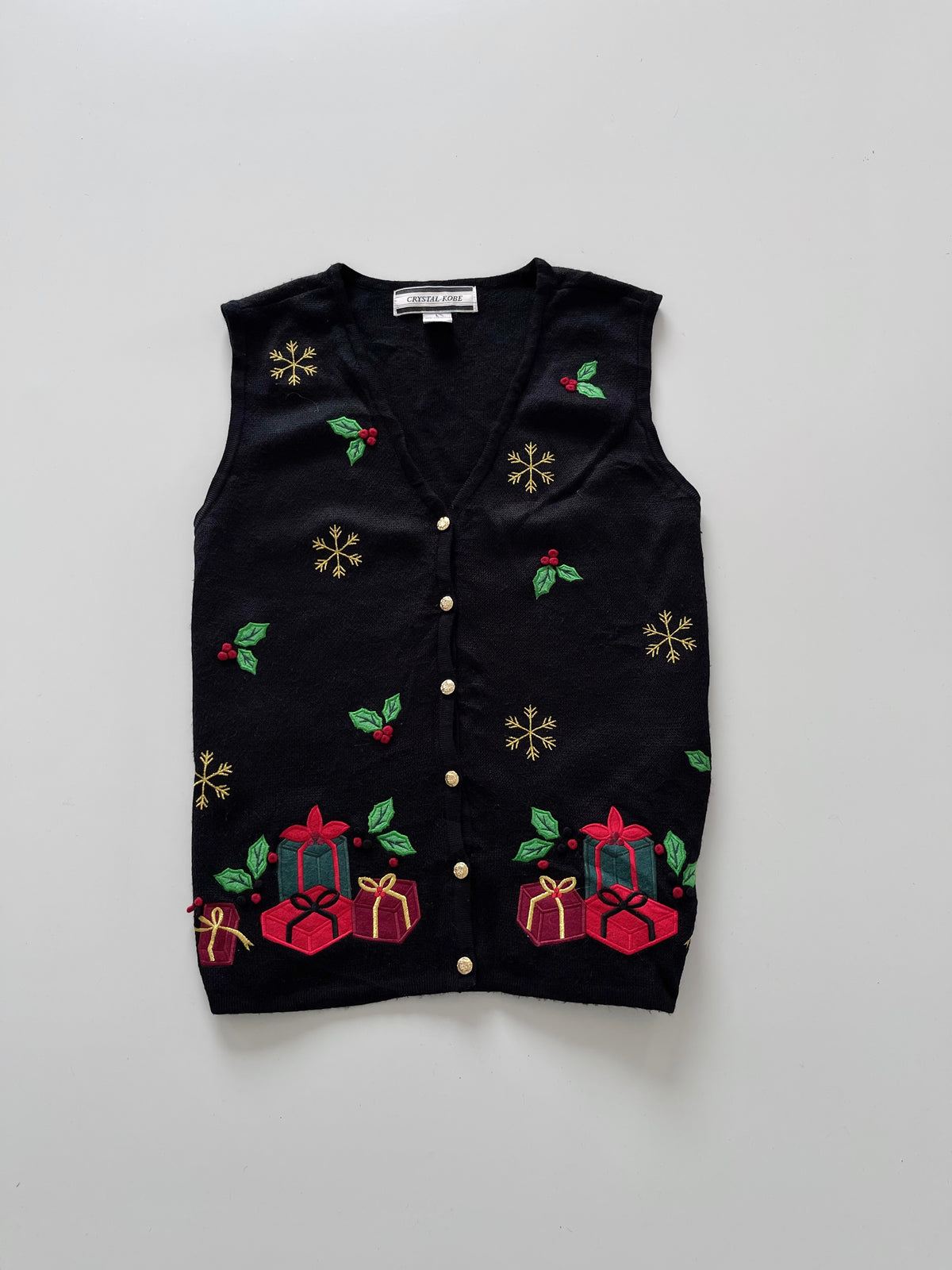 Crystal Kobe Embroidered Christmas Vest Sweater-Bust 40
