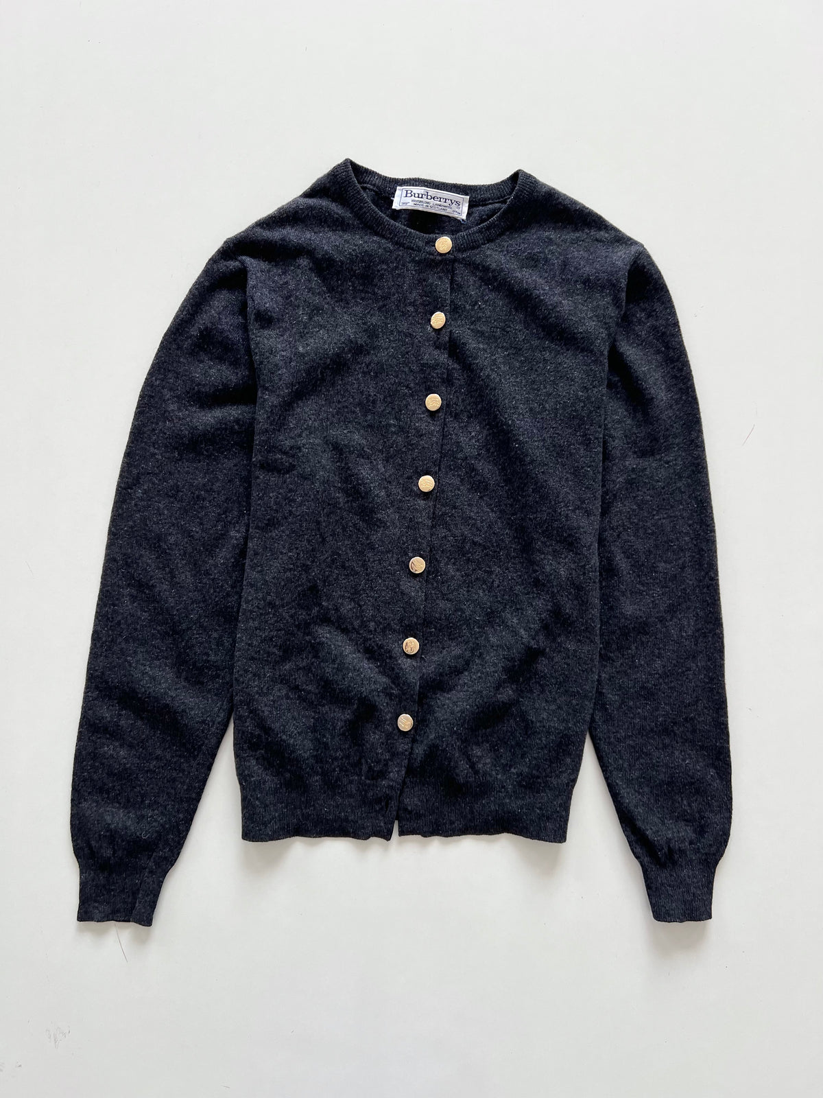 Burberry’s 100%Geelong Lambs Wool Vintage Cardigan With Engraved Buttons-Bust 36