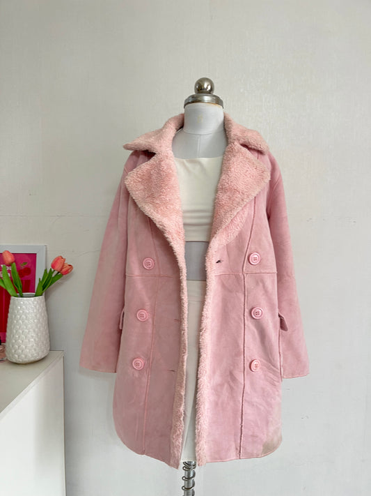 BABY PINK FUR LINED SUEDE JACKET - BUST 34