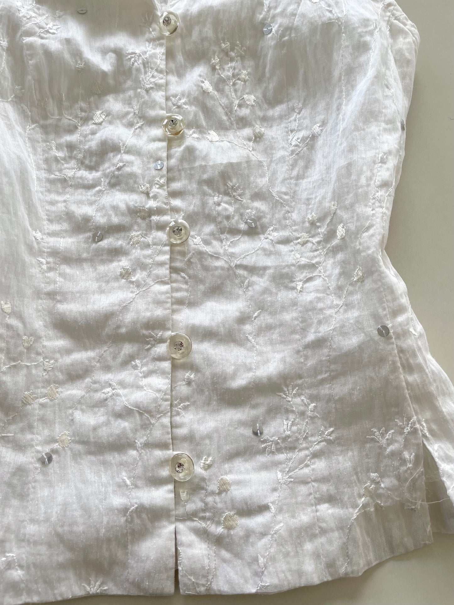 Embroidered Sheer Vintage Top-Bust 32