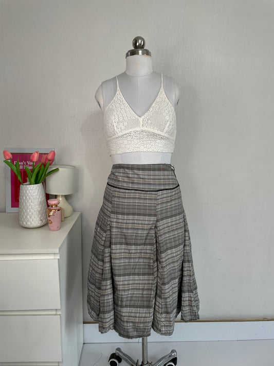 PLAID LONG PLEATED SKIRT WAIST - 34