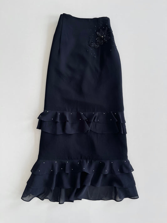 Gimary Embroidered Ruffle Vintage Skirt-Waist 28