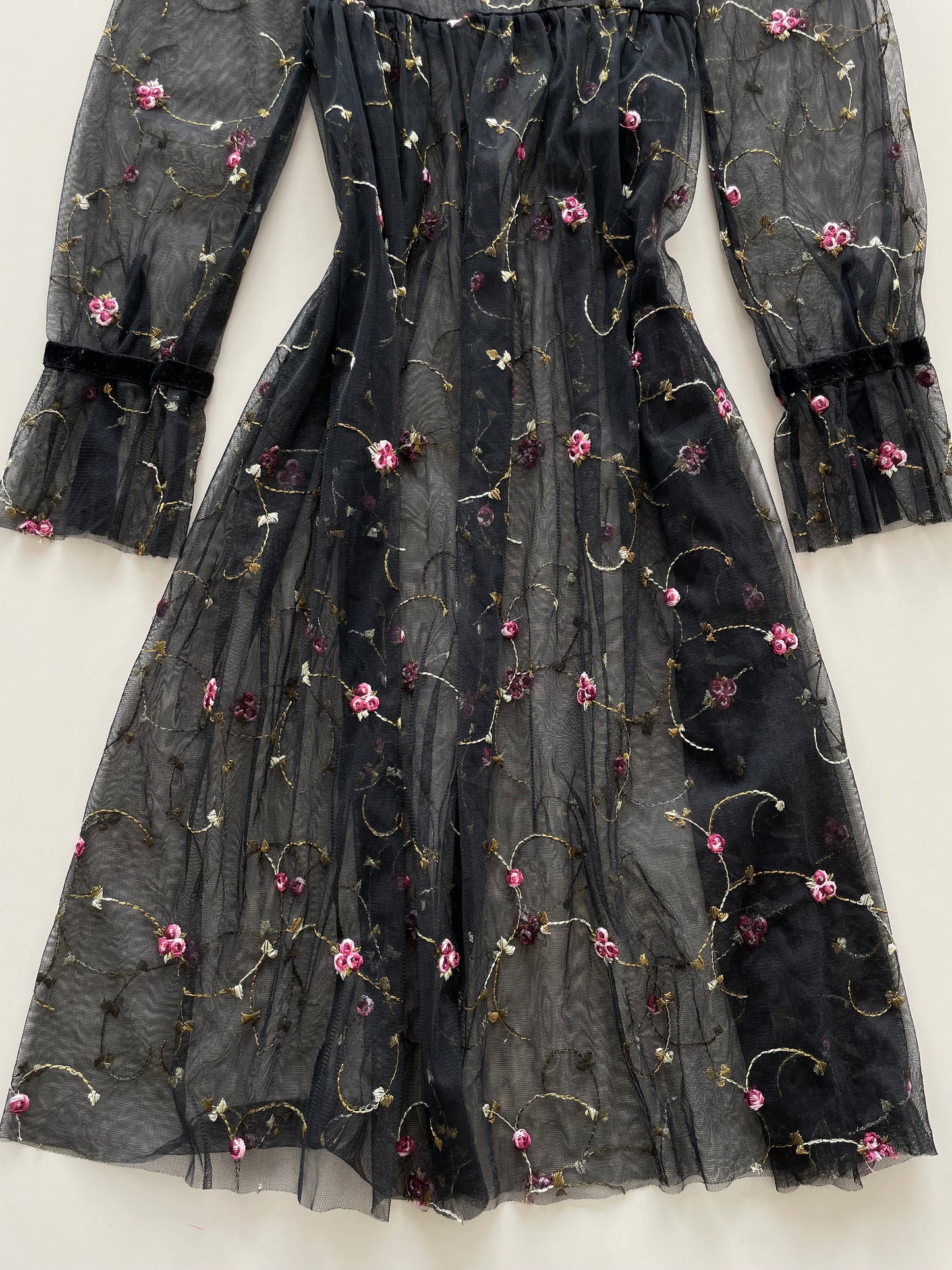 Embroidered Sheer Vintage Dress-Bust 36