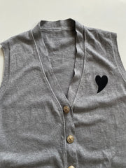 Grey Heart Soft Sweater Vest - Bust 38 to 40