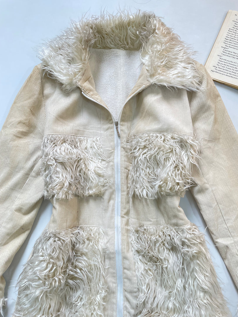Vintage Corduroy Fur Jacket-Bust 36