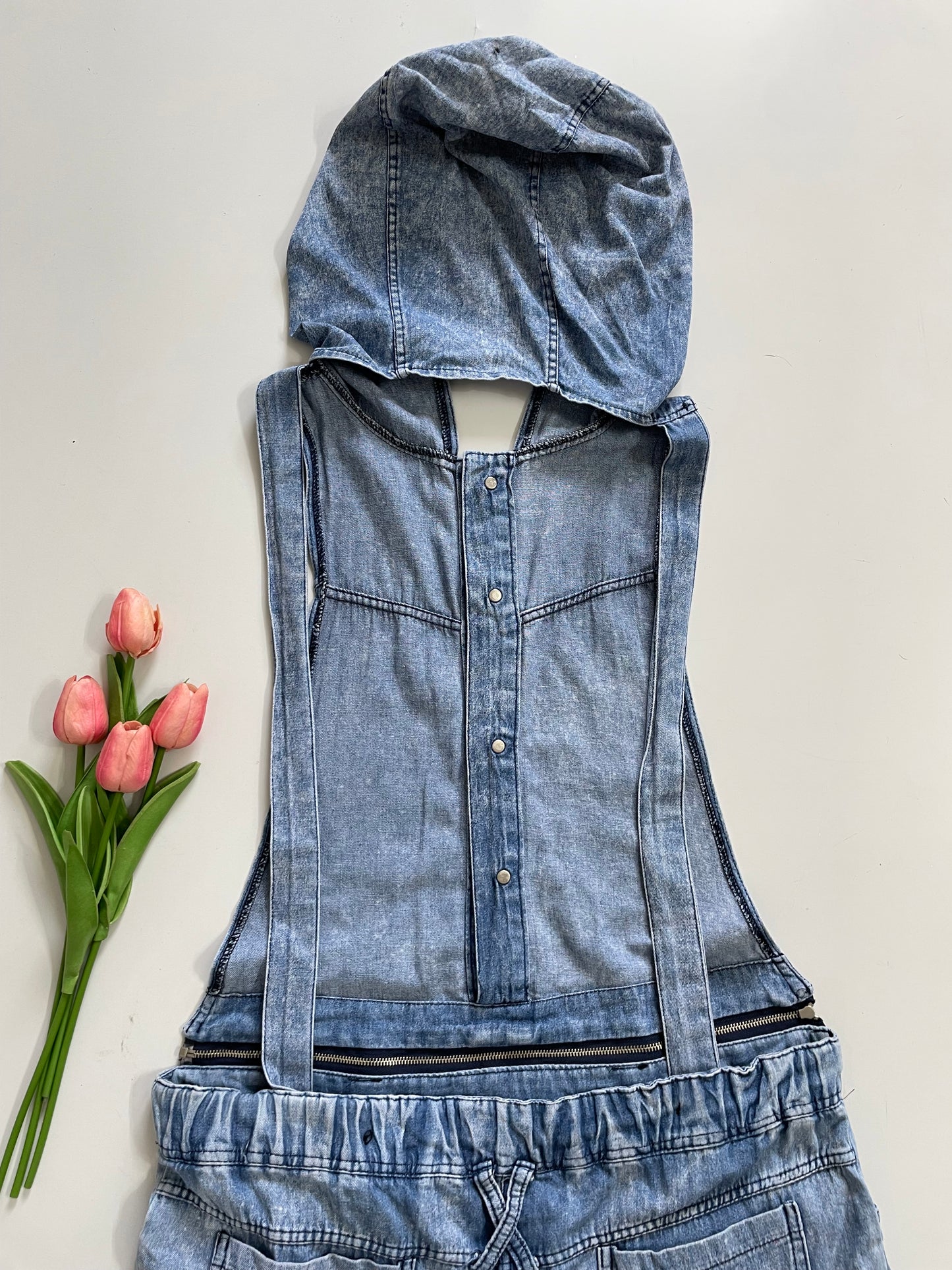 HOODED DENIM DUNGAREE - WAIST 36