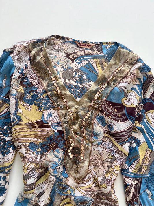 Ziphizus Embroidered Vintage Sheer Top-Bust 40
