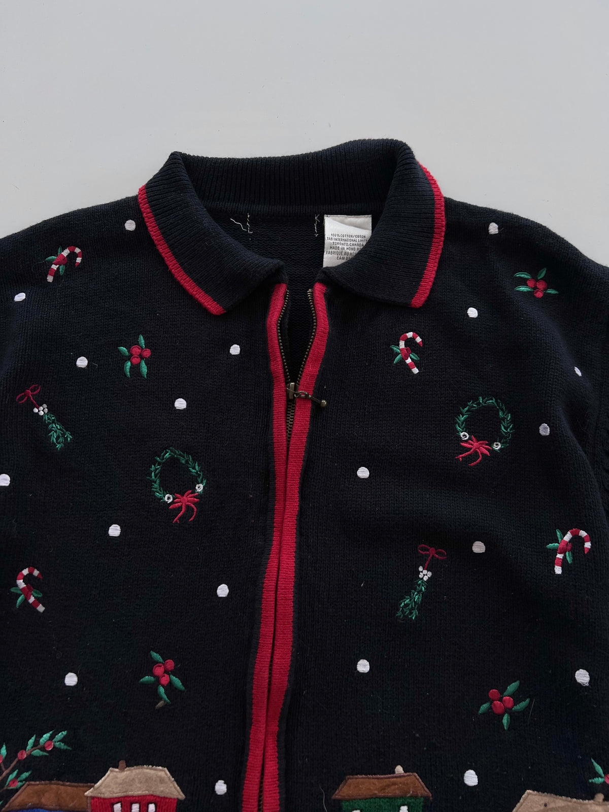 Christmas Embroidered Zipper Sweater-Bust 42