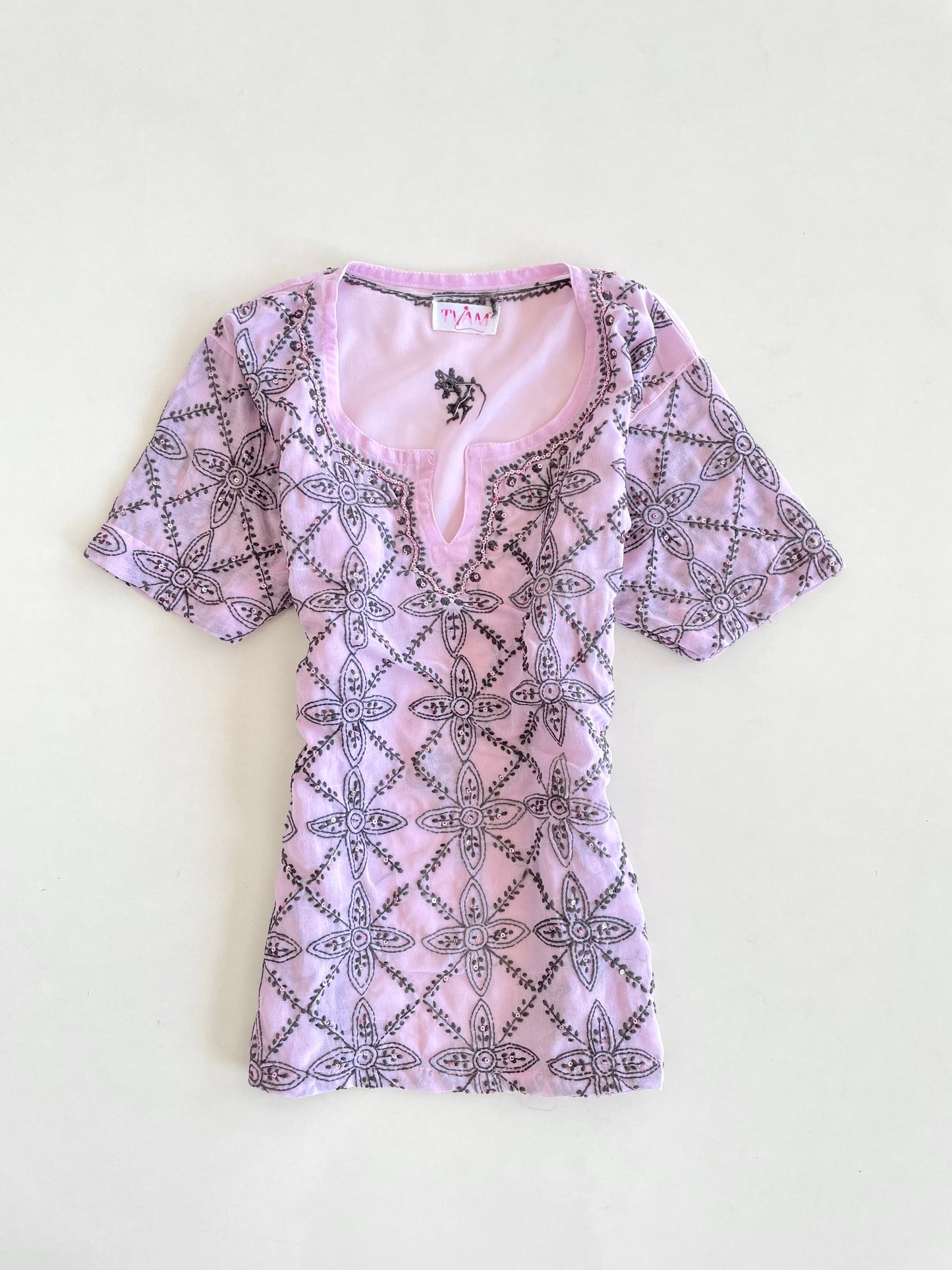 Embroidered Sheer Top-Bust 34