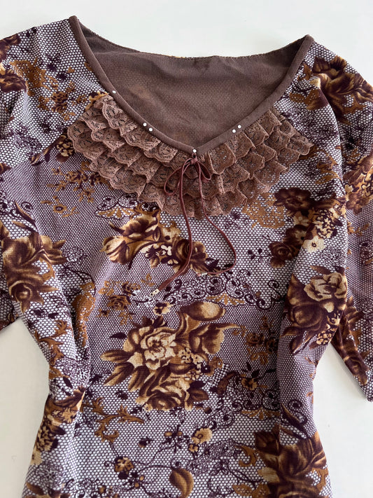 Rosewood Ruffle Vintage Top-Bust 38 to 40