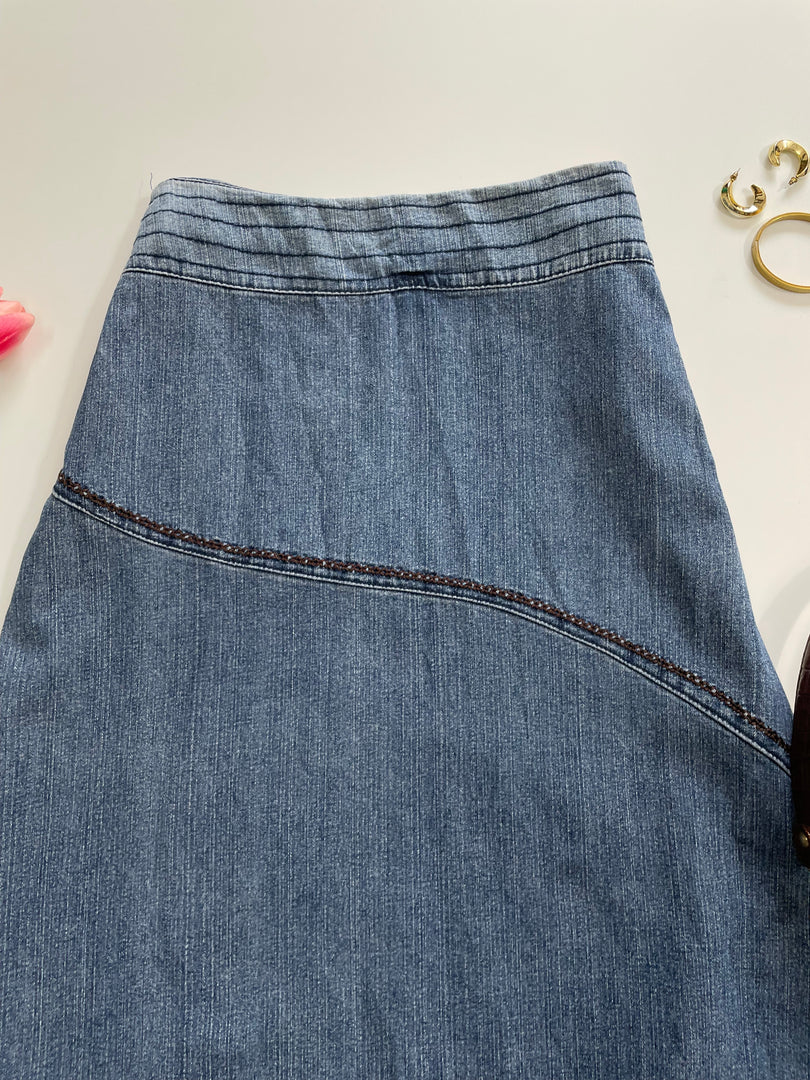 Embroidered Vintage Denim Skirt-Waist 26