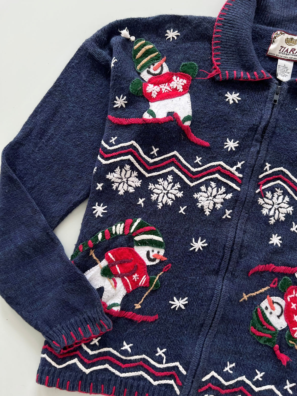 Tiara Embroidered Christmas Zipper Sweater-Bust 50