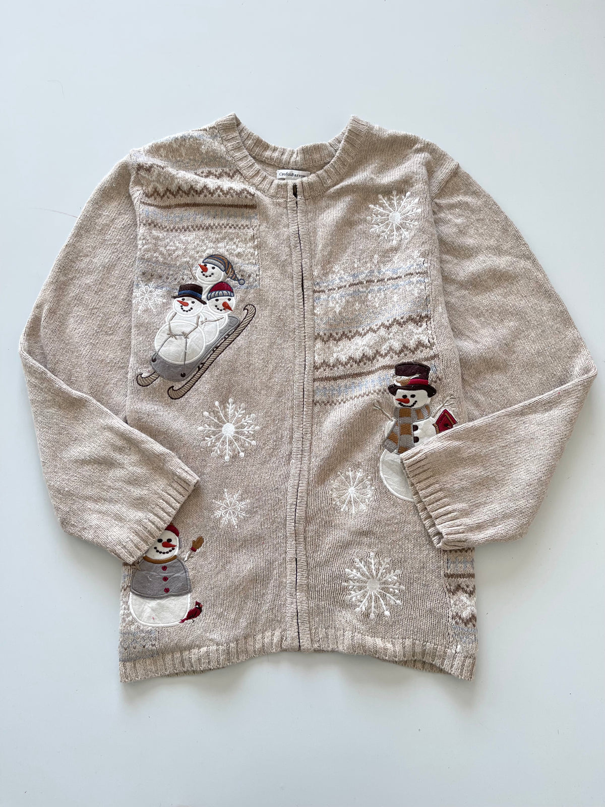 Croft&Barrow Christmas Embroidered Zipper Sweater-Bust 54