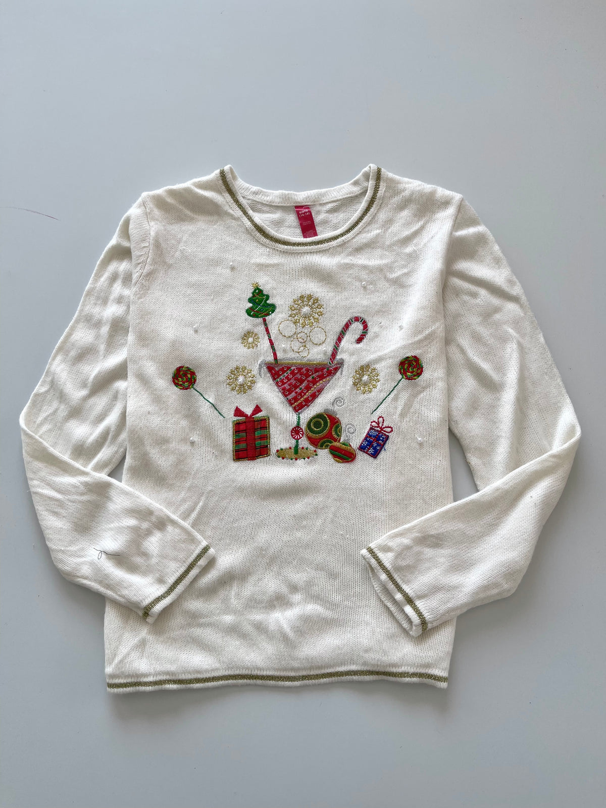 Christmas Martini Embroidered Sweater-Bust 46