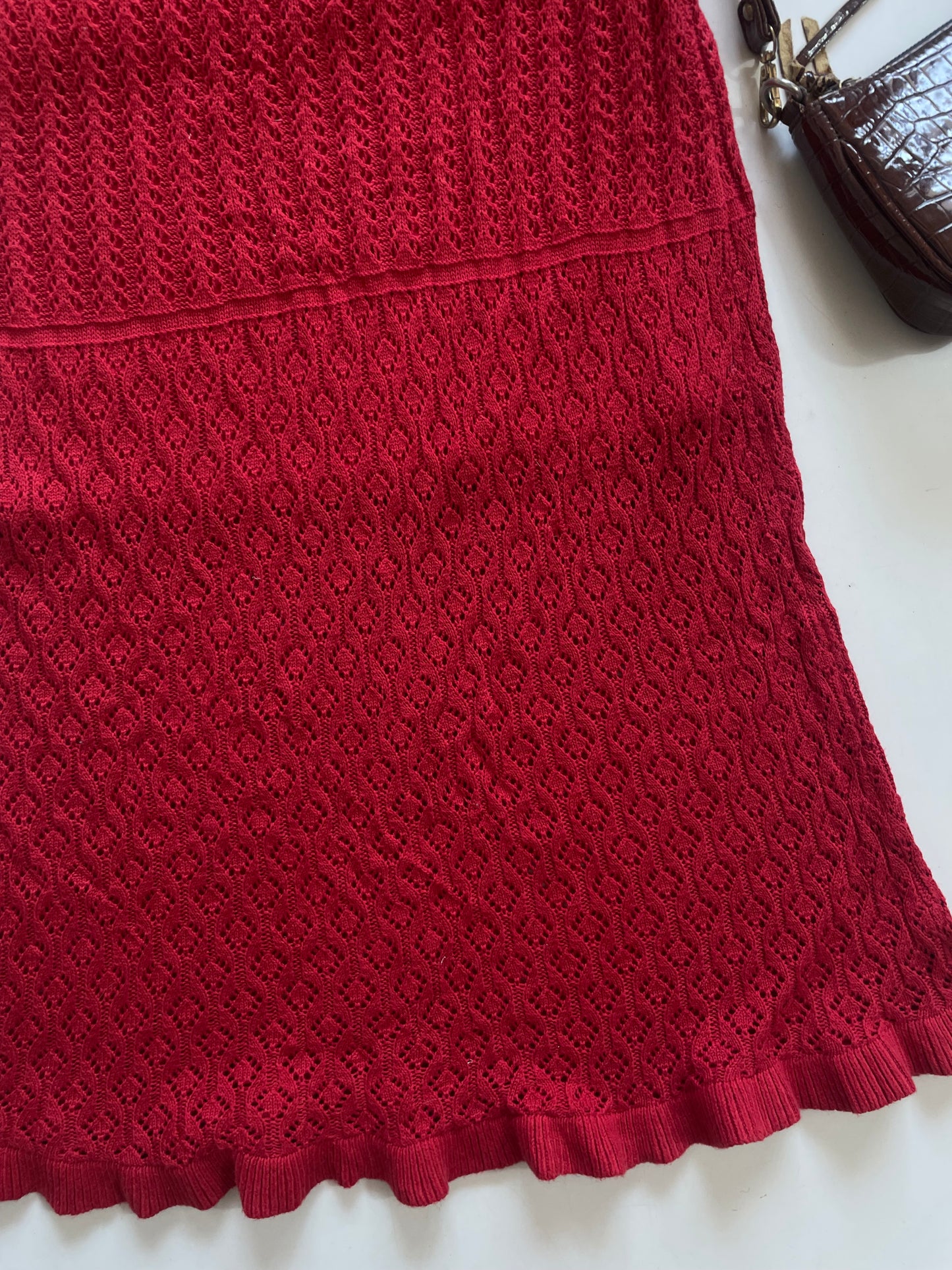 Uniqlo Cherry Red Crochet Knit Long Skirt - Waist 24 to 30