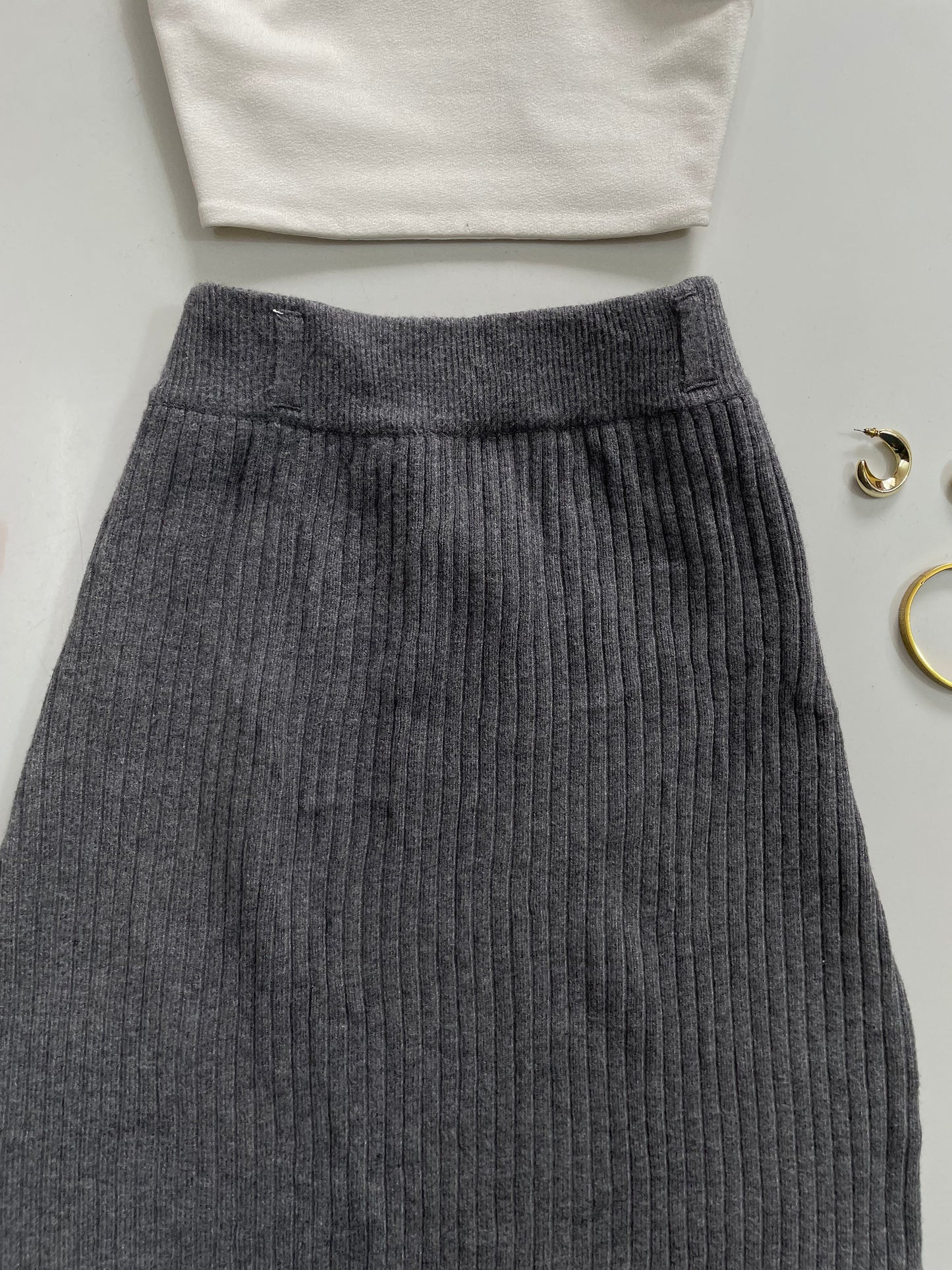 Grey Rib Skirt - Waist 26 to 30