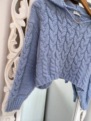 Hooded Baby Blue Chunky Sweater-Bust 40