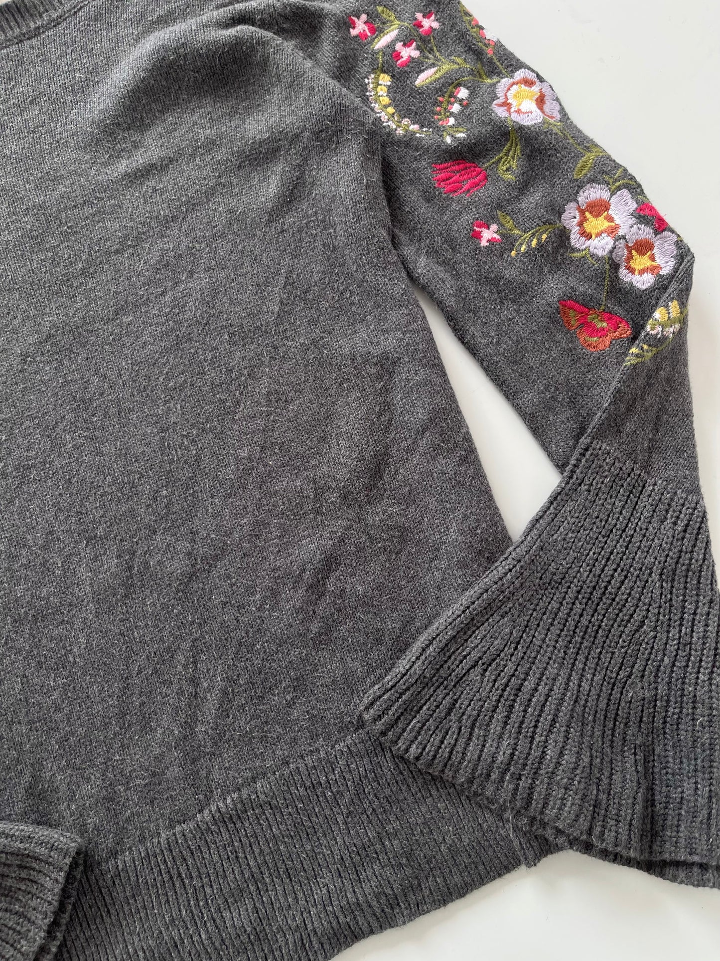 Loft Grey Embroidered Vintage Sweater-Bust 36