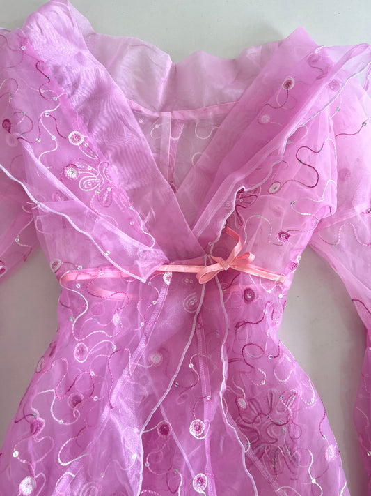 Fairycore Organza Embroidered Sheer Dress-Bust 28 to 32