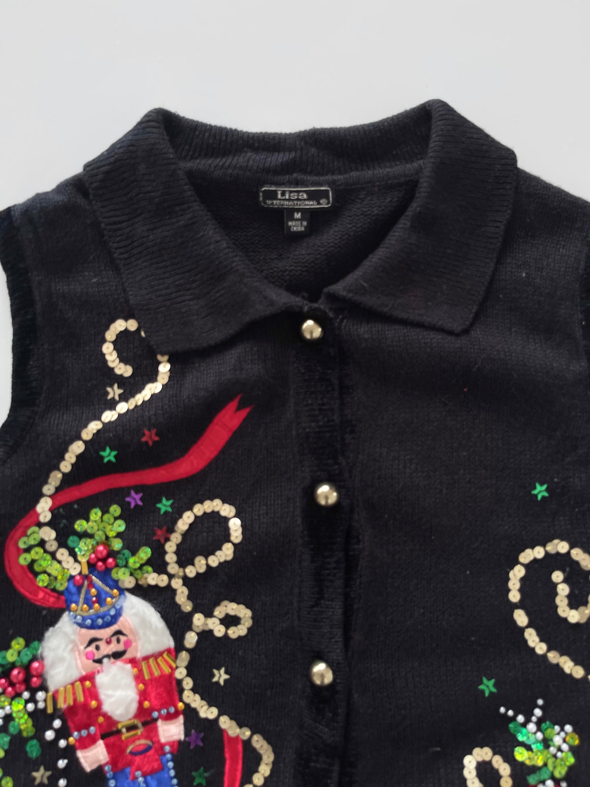 Lisa International Embroidered Christmas Vest Sweater-Bust 42