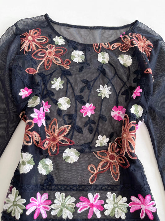 Vintage Embroidered Sheer Top-Bust 40