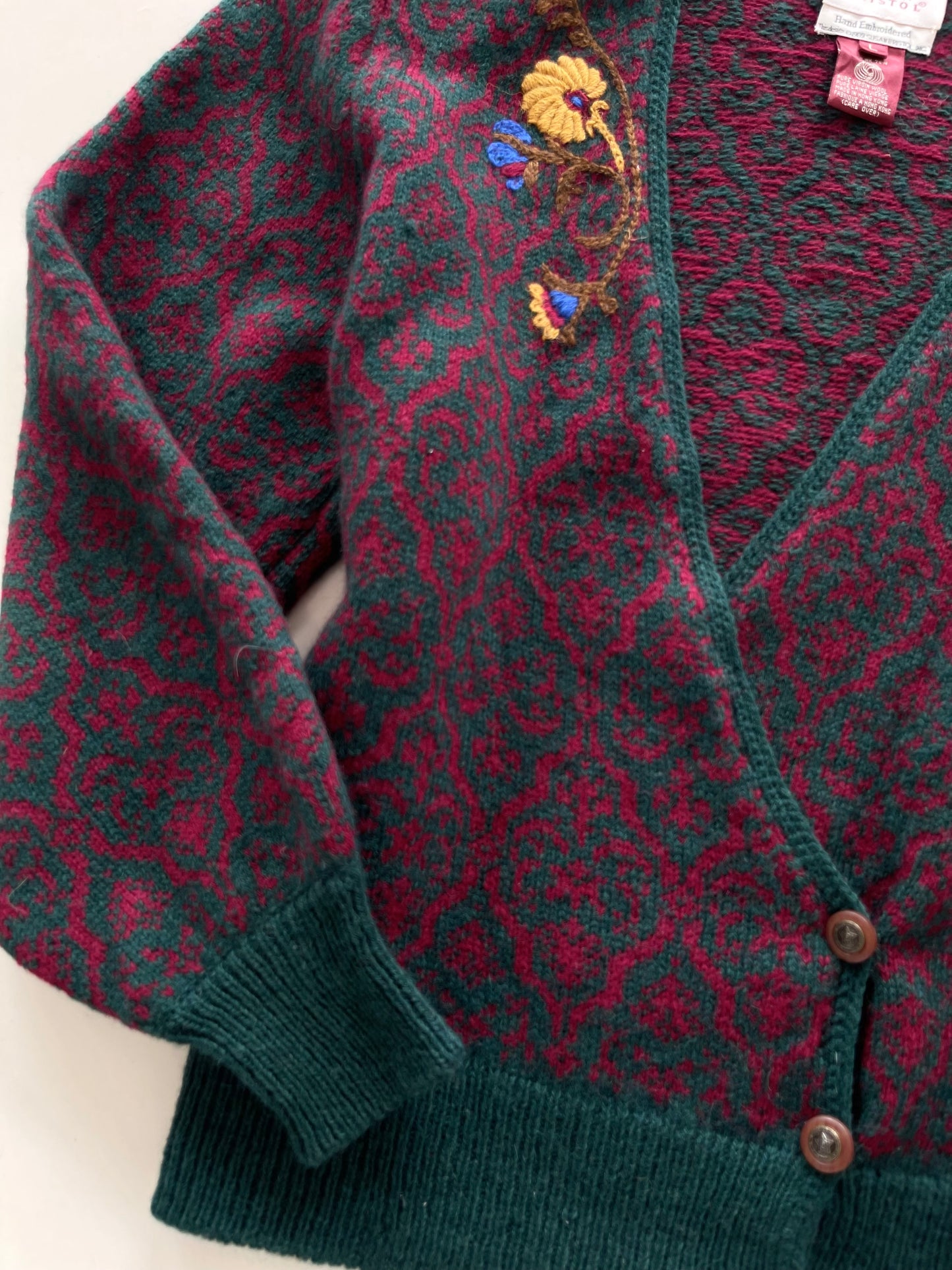 Susan Bristol Pure Virgin Wool Hand Embroidered Sweater-Bust 54