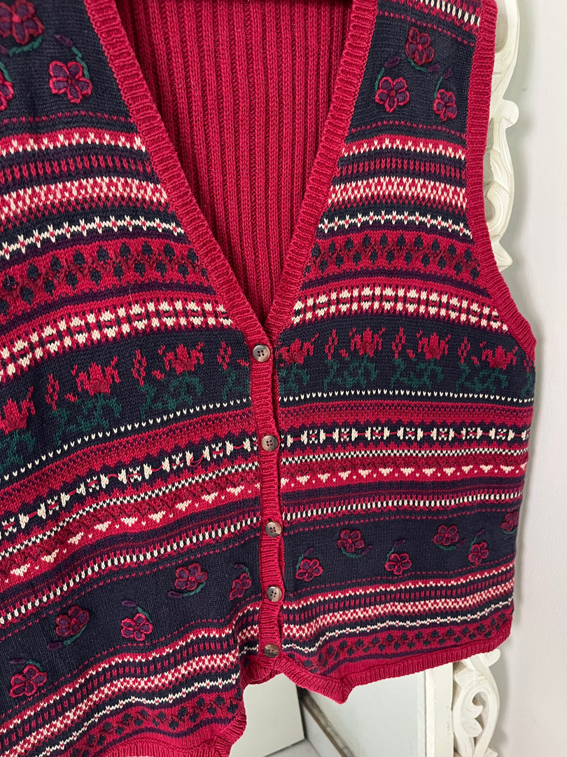 Vintage Embroidered Sweater Vest-Bust 52