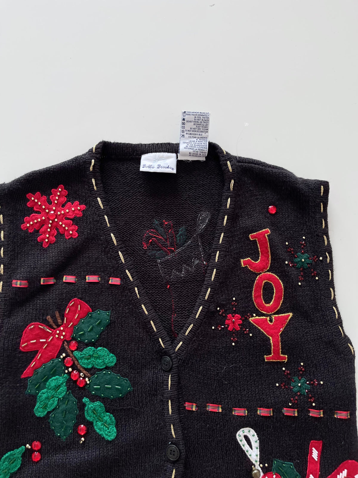 Bobbie Brooks Embroidered Christmas Vest Sweater-Bust 40