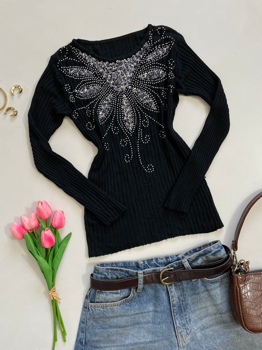 Heavily Hand Embroidered Soft Pre Winter Top - Bust 30 to 34