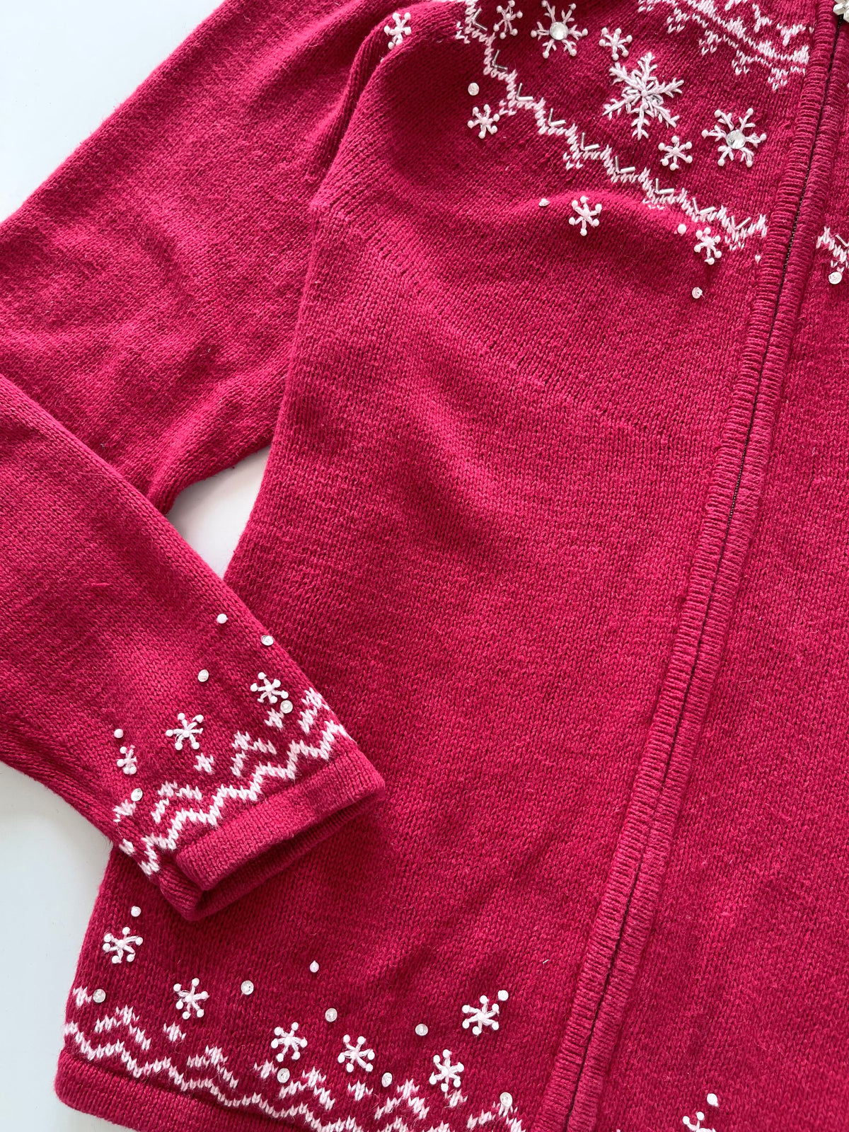 Croft&Barrow Embroidered Christmas Zipper Sweater-Bust 54