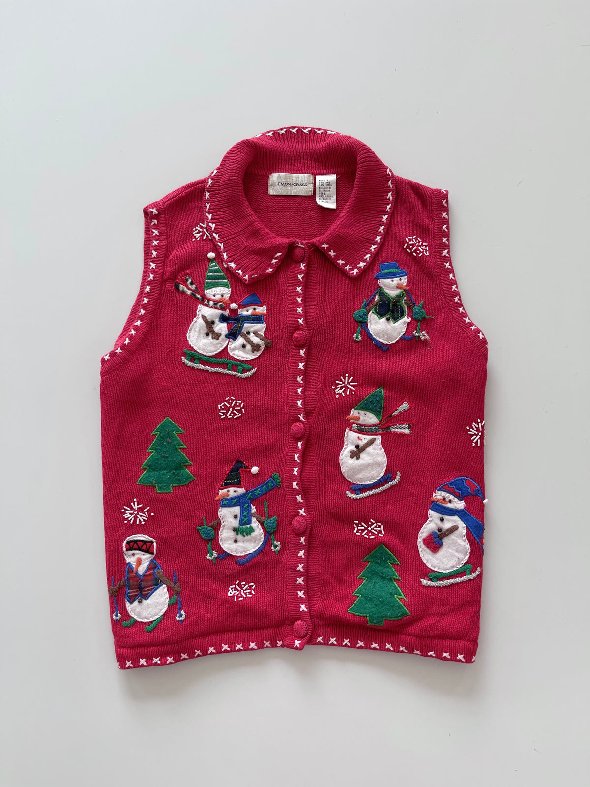 Lemon Grass Embroidered Christmas Vest Sweater-Bust 46