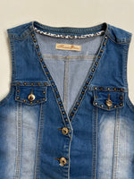 Load image into Gallery viewer, Flowers Denim Waistcoat-Bust 32
