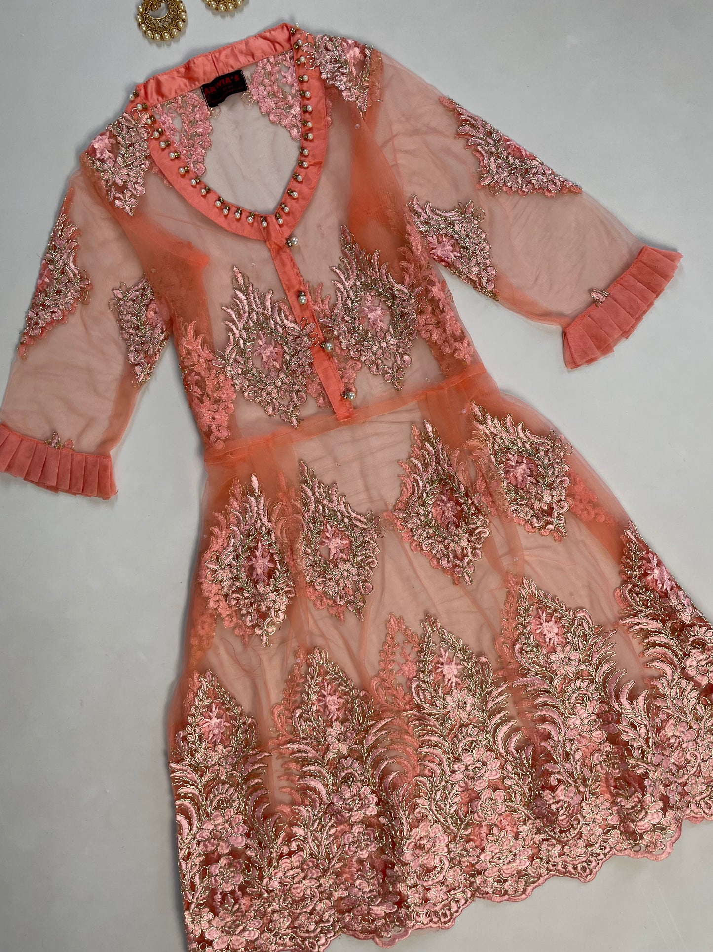 Sheer Embroidered Kurta Set-Bust 36 Waist 28 to 36