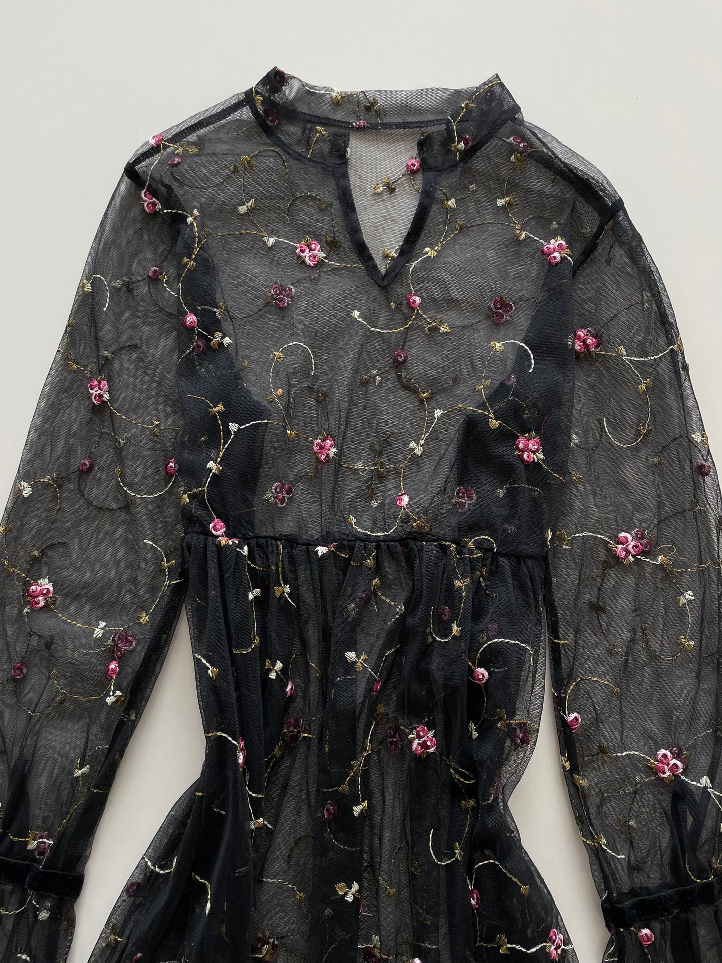 Embroidered Sheer Vintage Dress-Bust 36