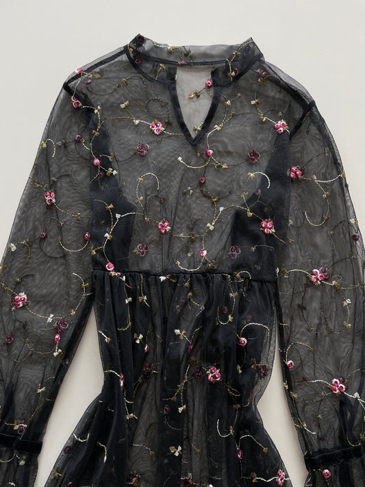 Embroidered Sheer Vintage Dress-Bust 36