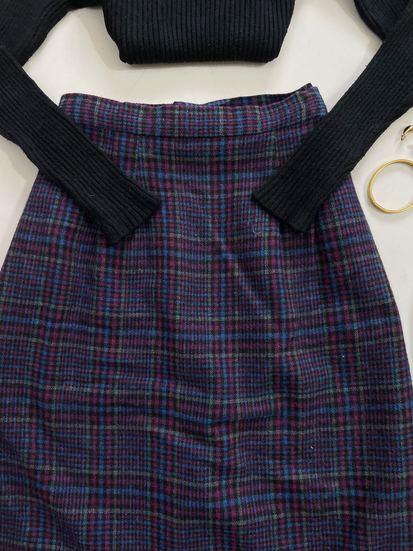 Purple Plaid Long Skirt-Waist 28