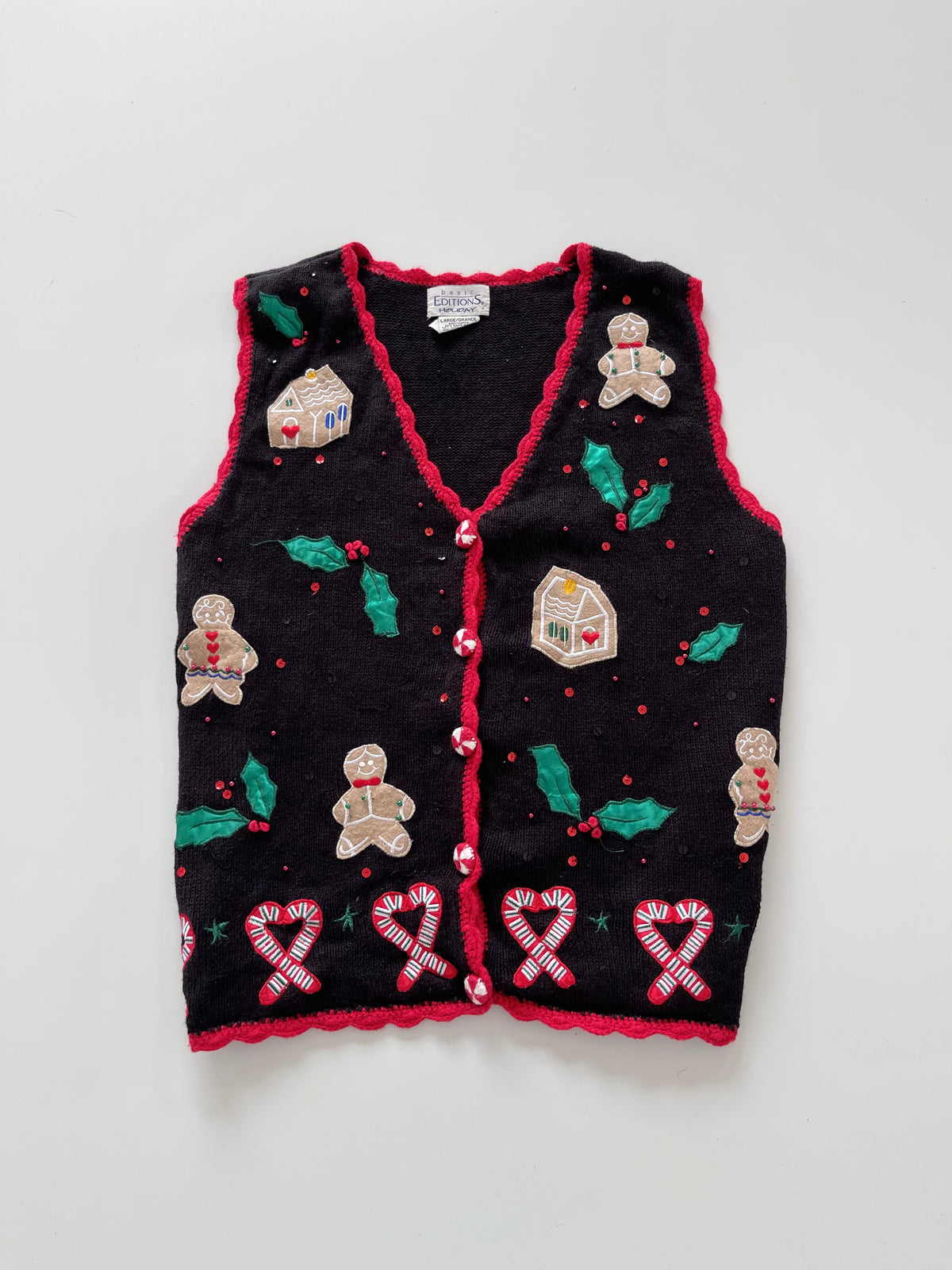 Basic Editions Embroidered Christmas Vest Sweater-Bust 44