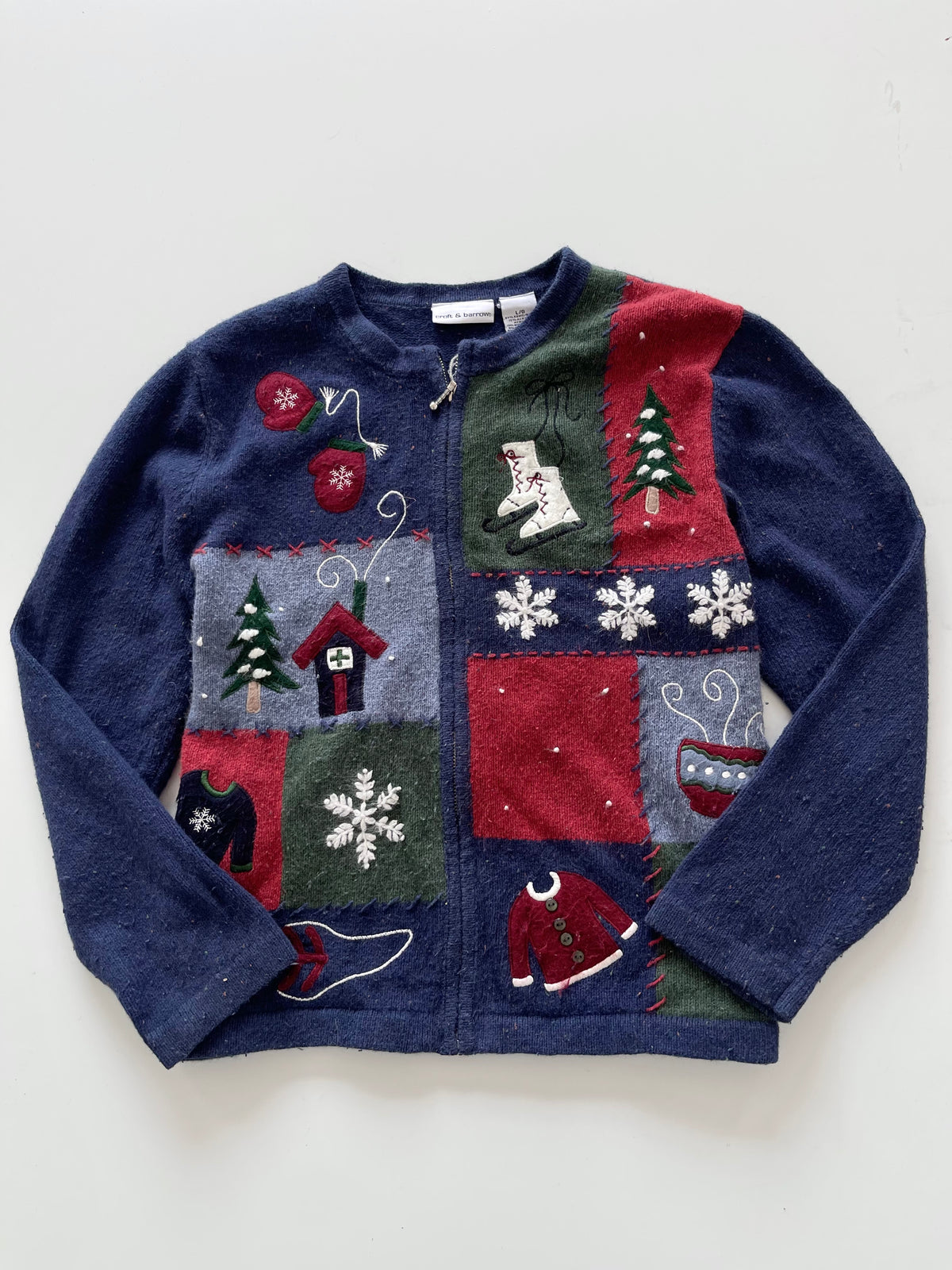 Croft&Barrow Christmas Embroidered Zipper Sweater-Bust 44