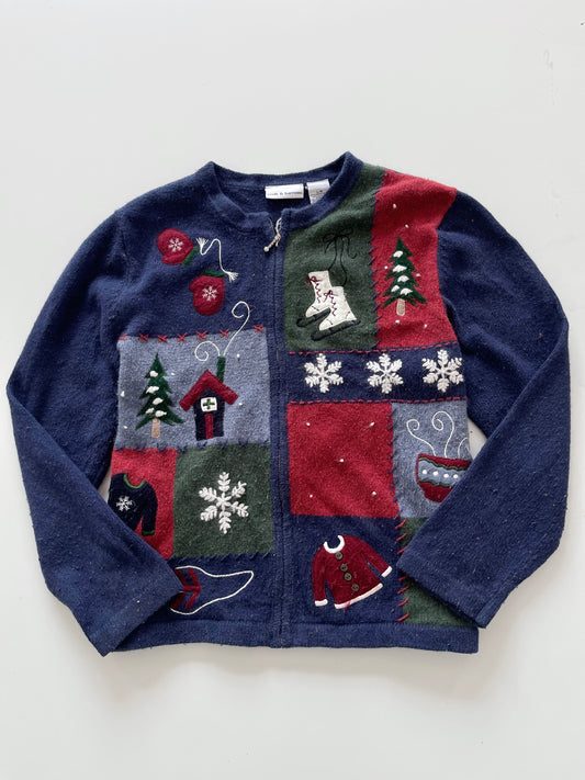 Croft&Barrow Christmas Embroidered Zipper Sweater-Bust 44