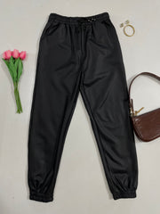 Drawstrings Faux Leather Pants - Waist 26 to 30