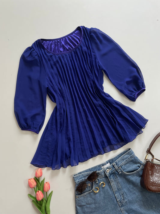 PLEATED BLUE TOP - BUST 34 to 38