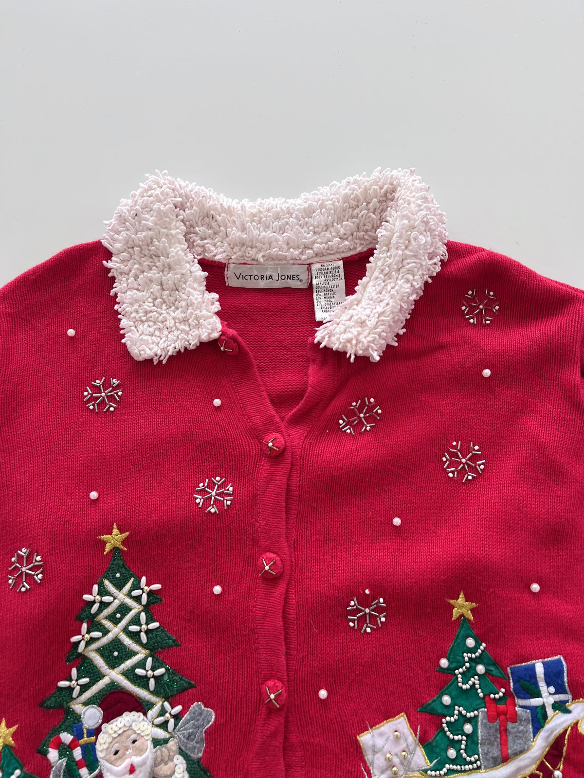 Victoria Jones Embroidered Christmas Cardigan Sweater-Bust 46
