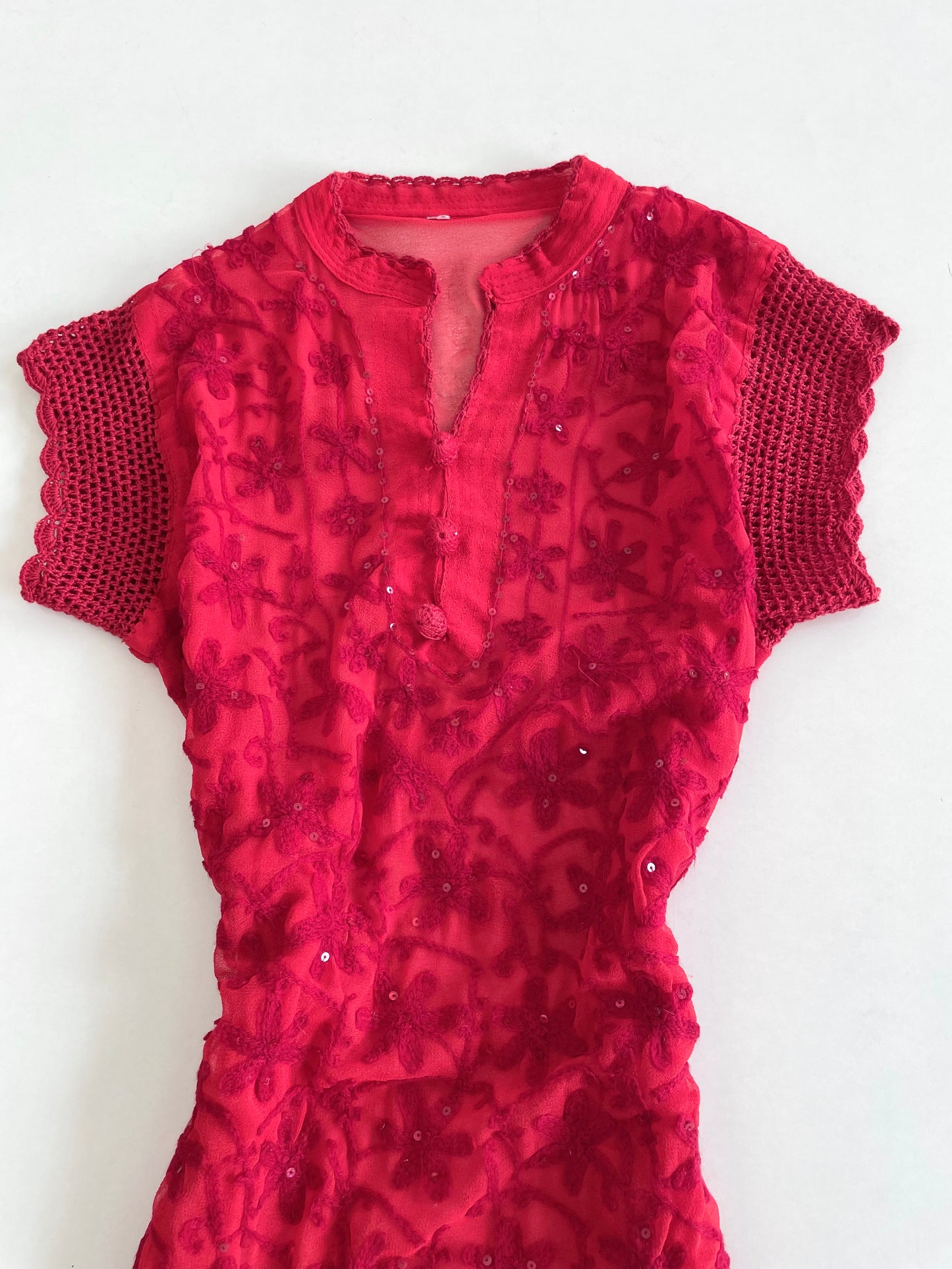 Embroidered Sheer Kurti-Bust 38