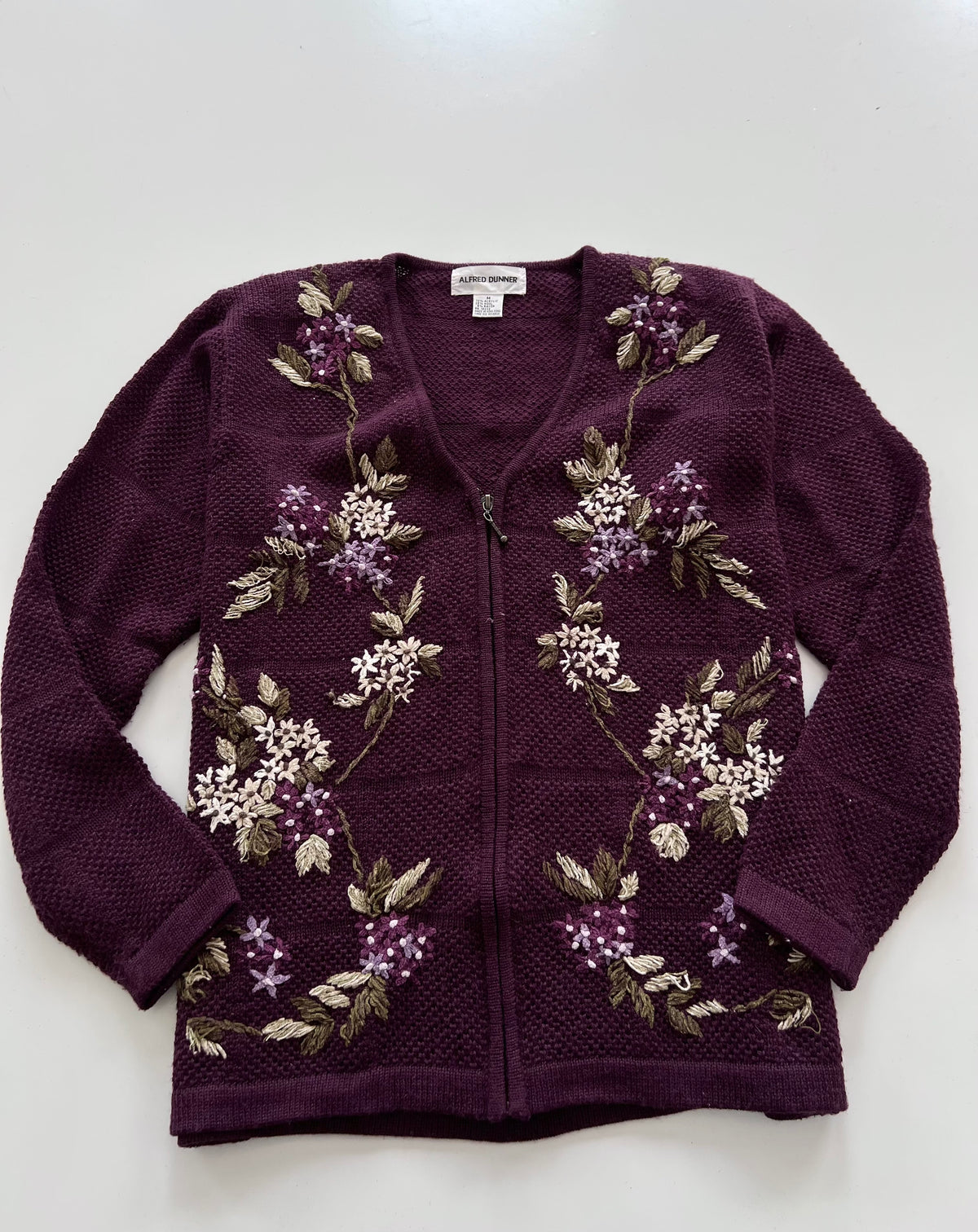 Alfred Dunner Embroidered Zipper Sweater-Bust 44