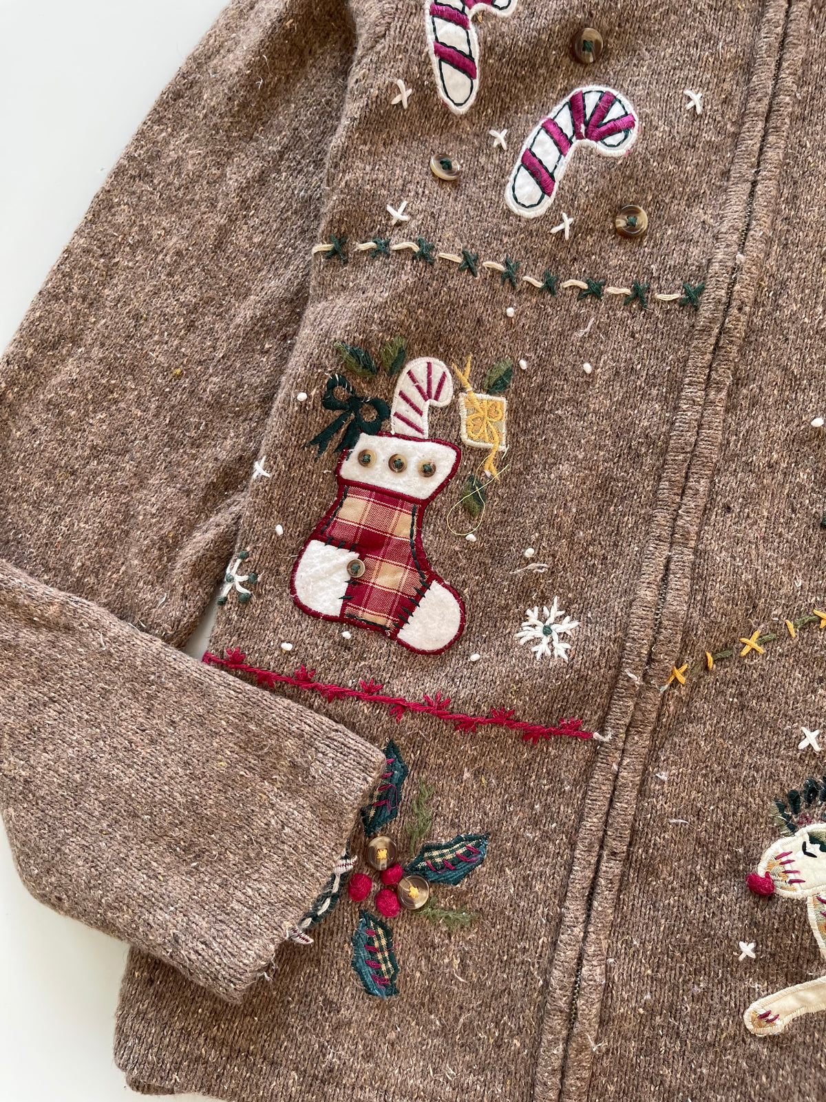 Victoria Jones Christmas Embroidered Zipper Sweater-Bust 38