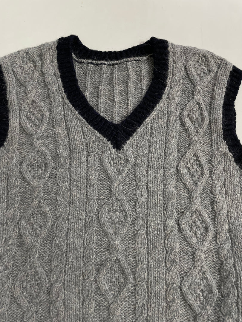 Grey & Black Cable Knit Sweater Vest - Bust 38 to 42