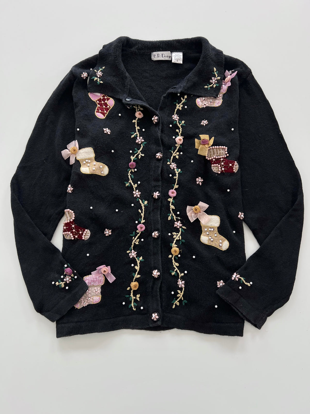 B P Design Embroidered Christmas Cardigan Sweater-Bust 46