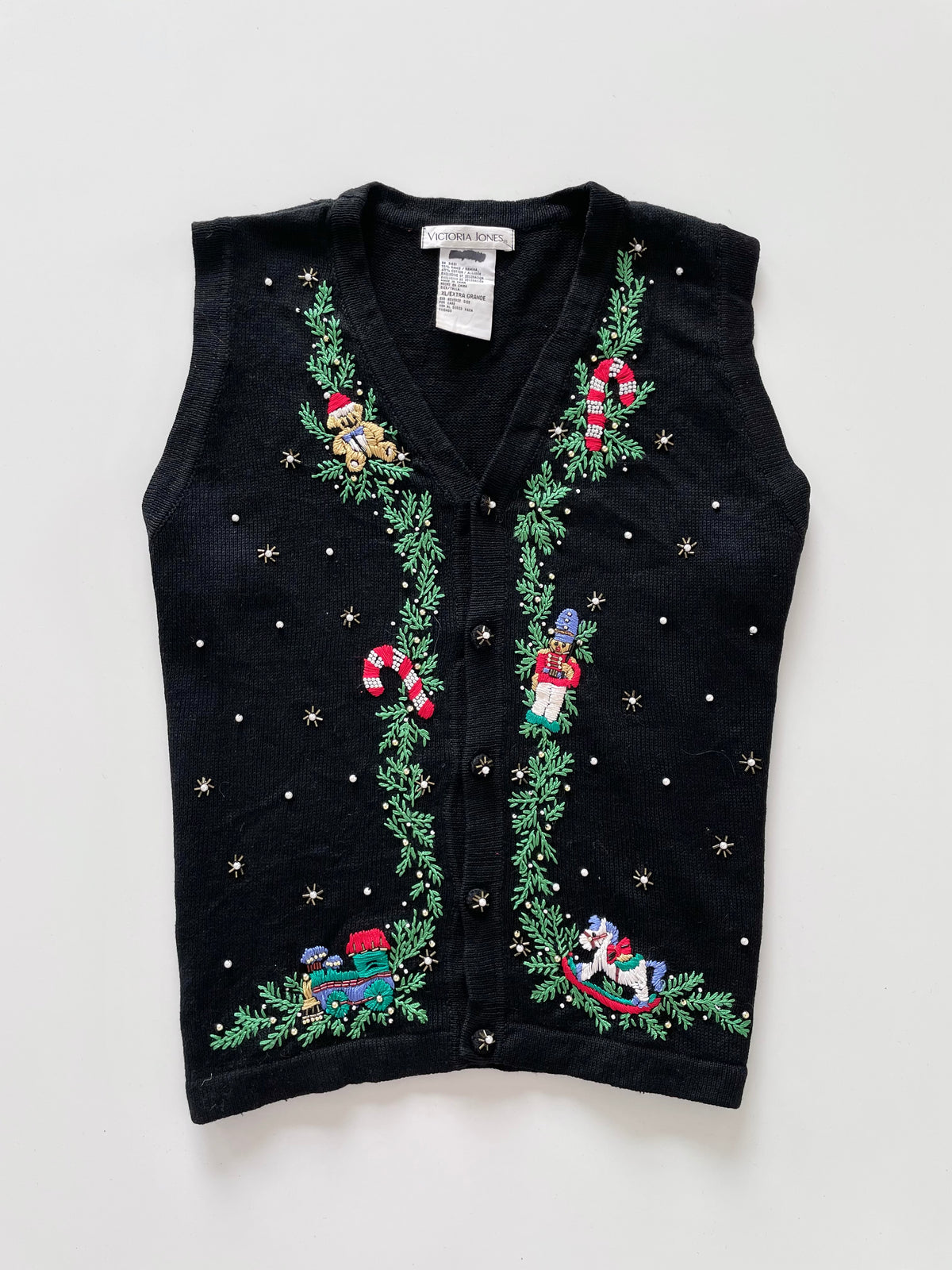 Victoria Jones Christmas Embroidered Vest Sweater-Bust 50
